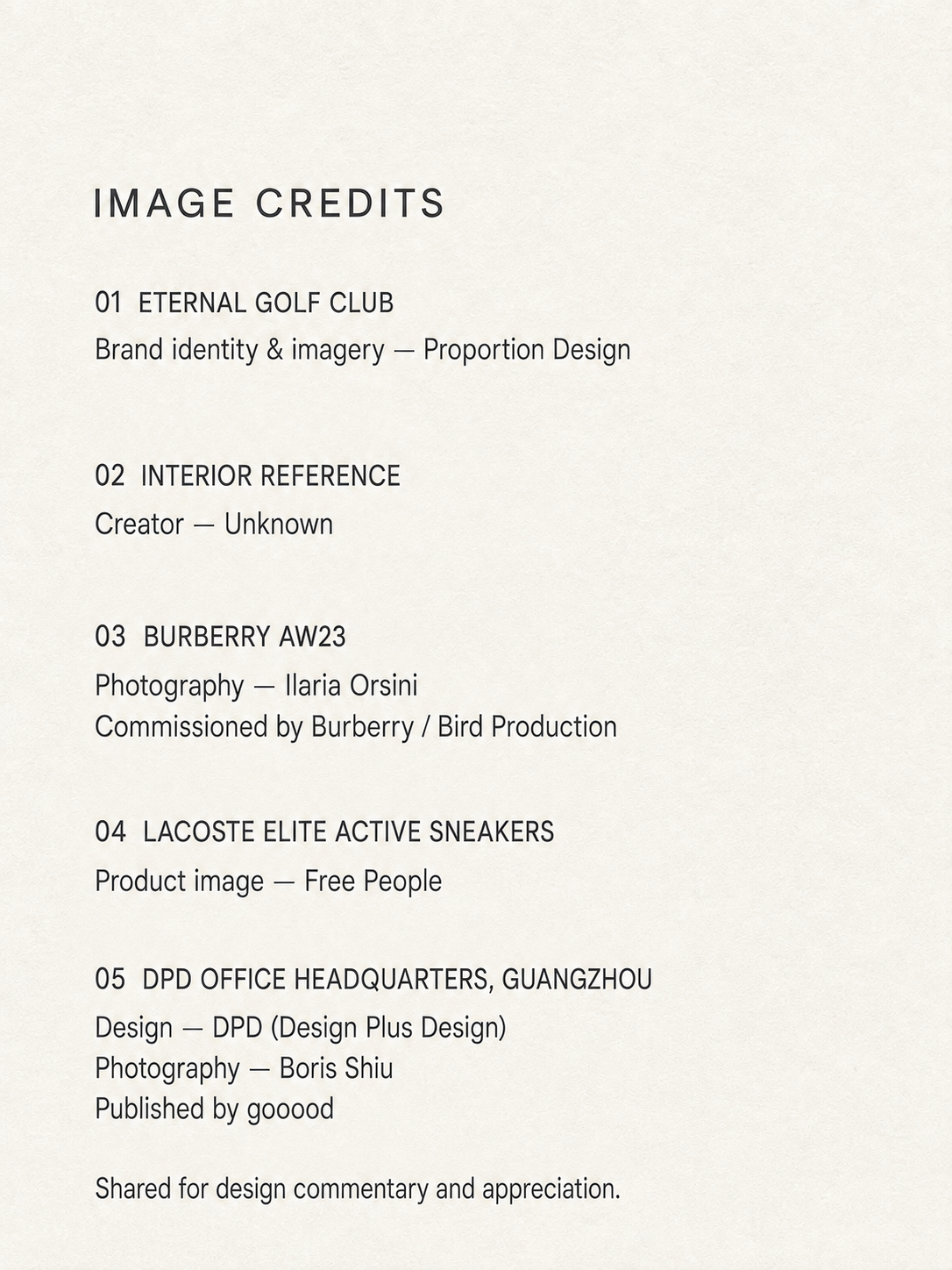 Image credits for Design Archive edition 001.