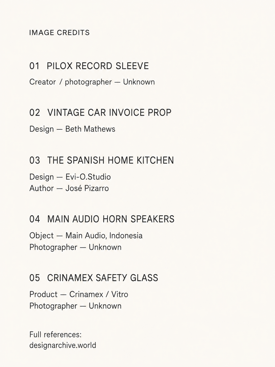 Image credits for Design Archive edition 002.
