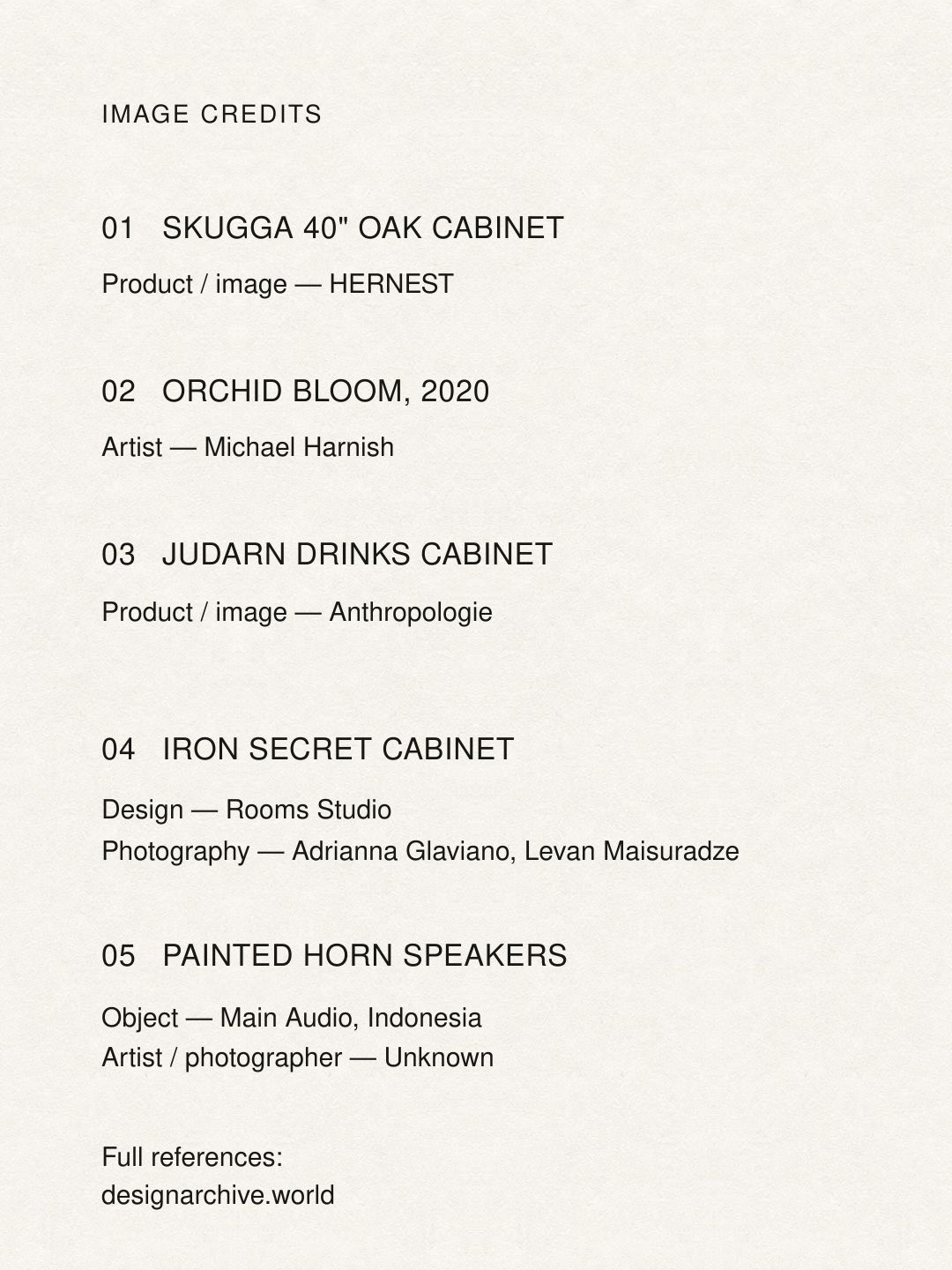 Image credits for Design Archive edition 003.