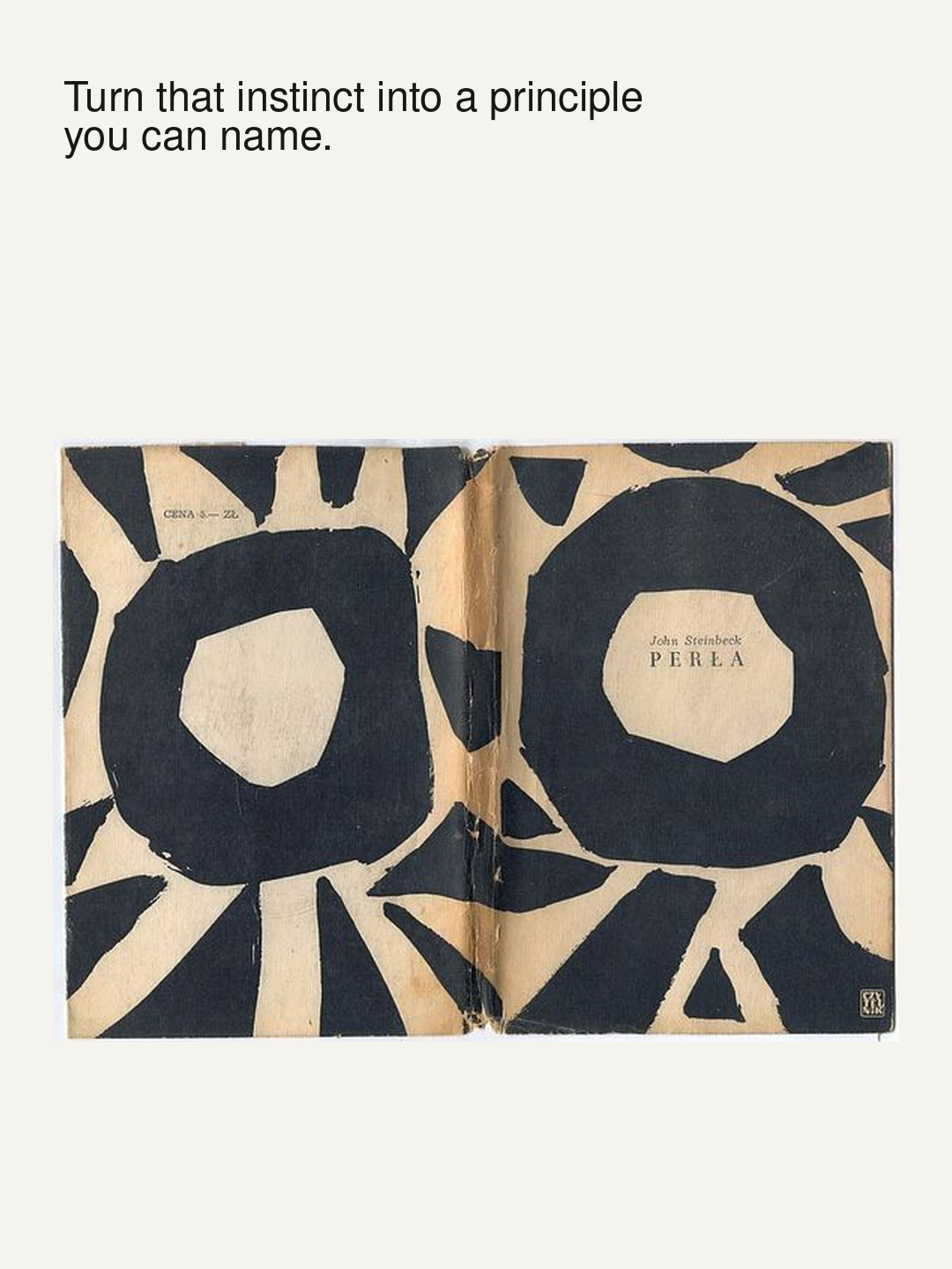 The 1958 Perla book cover with the observation: Turn that instinct into a principle you can name.